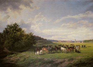 Ansicht des Kladruber Gestüts in Böhmen, 1850